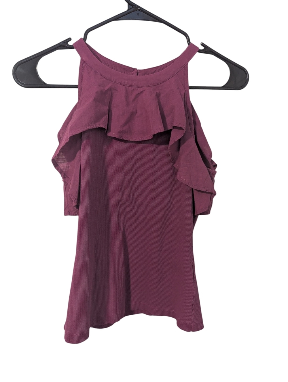 Meave,Anthro,Ruffled High-Neck Women's Top in Plum